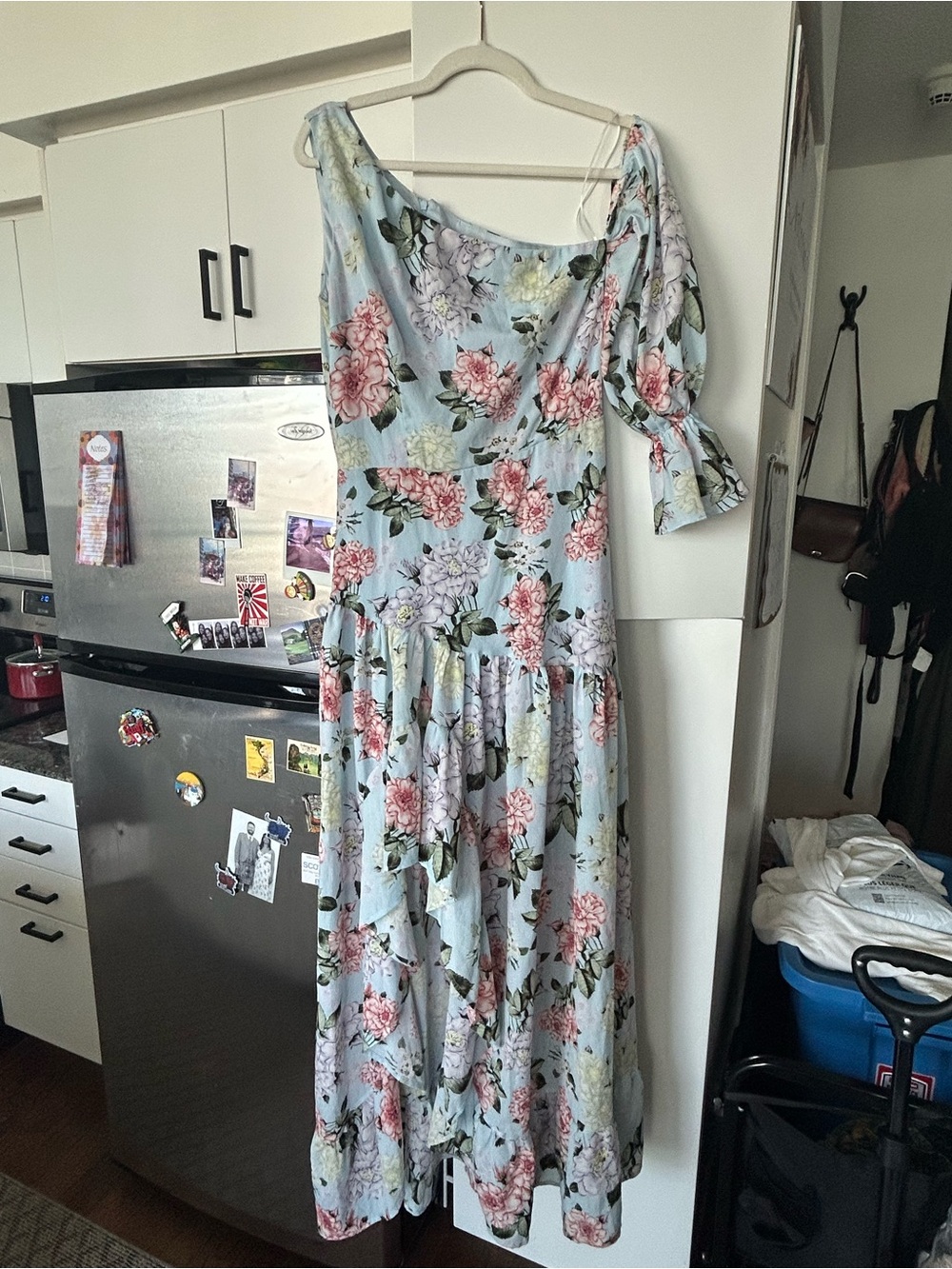 PrettyLittleThing Light Blue Floral One-Shoulder Midi Dress